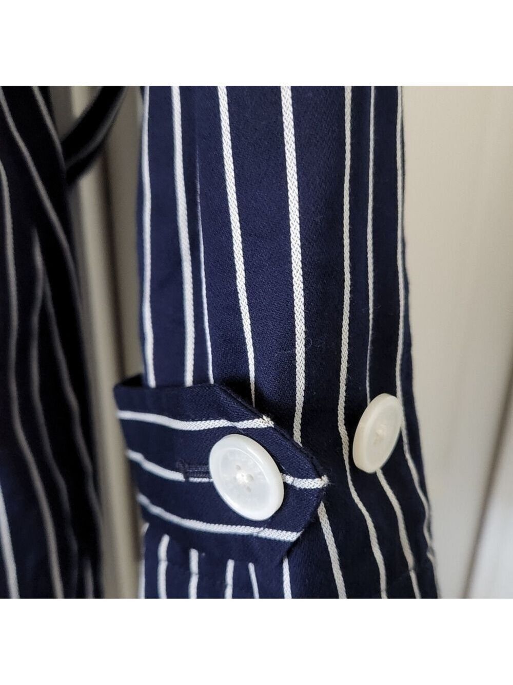 NEW LAUREN RALPH LAUREN NAVY/WHITE PINSTRIPE TRENCH SZ XL - Picture 7 of 12